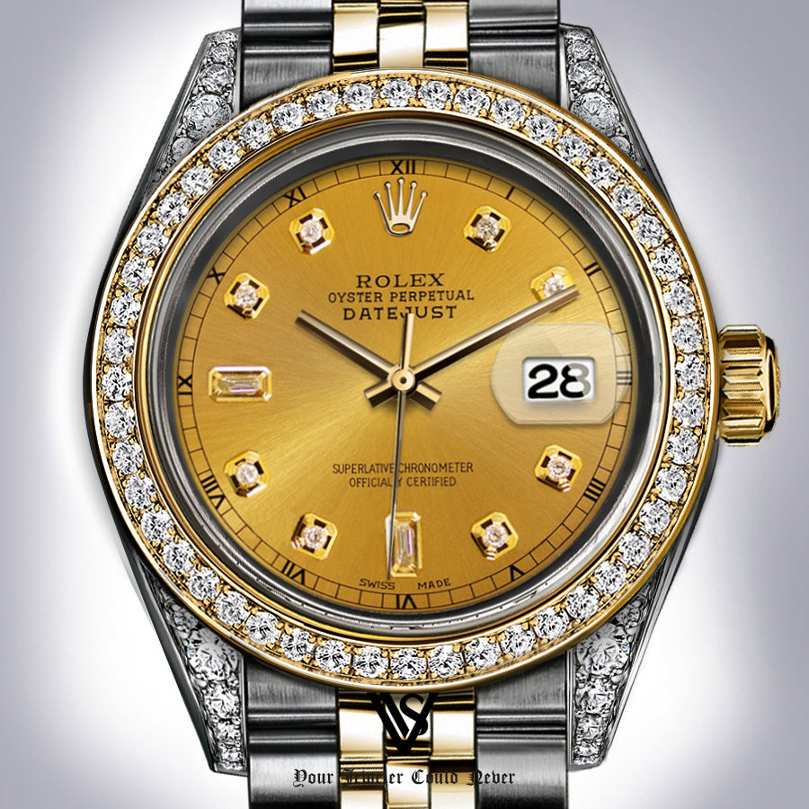 Rolex - Stainless Steel and Yellow Gold Datejust - Diamond Bezel - Yellow Gold Baguette 6 & 9 Diamond Dial - Jubilee Bracelet - Diamond Lugs