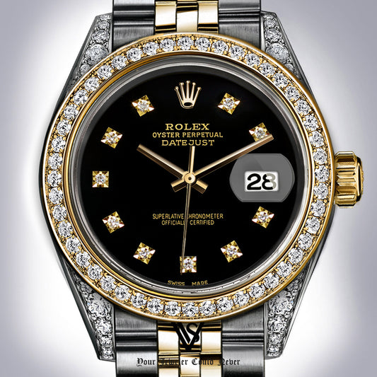 Rolex - Stainless Steel and Yellow Gold Datejust 26mm - Diamond Bezel - Classic Black Diamond Dial - Jubilee Bracelet - Diamond Lugs