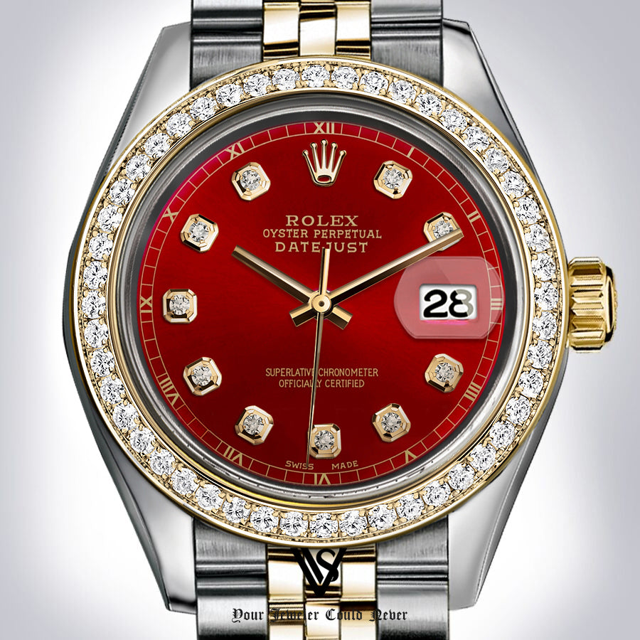 Rolex - Stainless Steel and Yellow Gold Datejust 26mm - Diamond Bezel -Orange Red Tomato Diamond Dial - Jubilee Bracelet