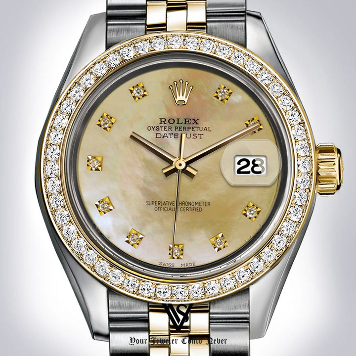 Rolex - Stainless Steel and Yellow Gold Datejust - Diamond Bezel - Gold Mother of Pearl Diamond Dial - Jubilee Bracelet