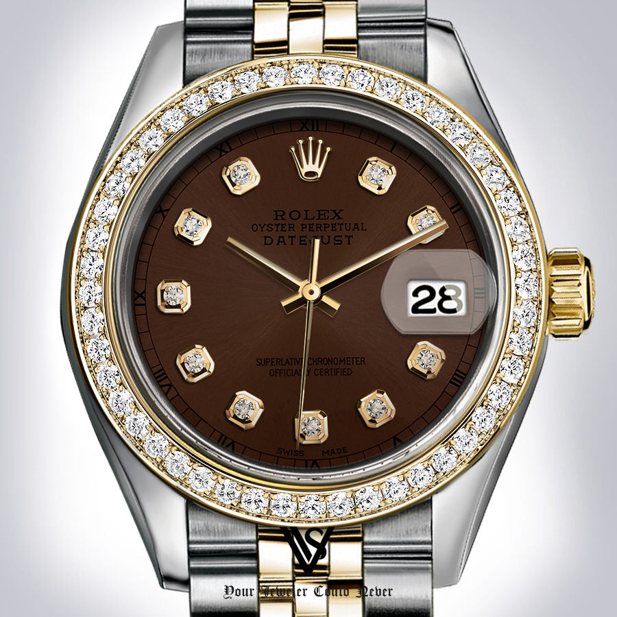 Preowned Rolex - 26mm Datejust Rich Dark Brown Diamond Dial with Diamond Bezel Two-tone 18K Yellow Gold & Stainless Steel Jubilee