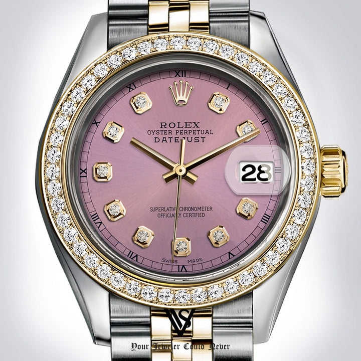 Rolex - Stainless Steel and Yellow Gold Datejust - Diamond Bezel - Dusty Rose Diamond Dial - Jubilee Bracelet