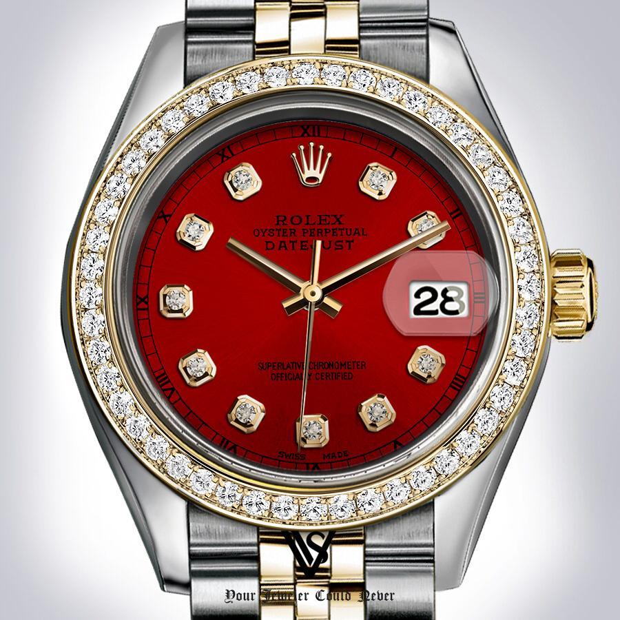 Rolex - Stainless Steel and Yellow Gold Datejust - Diamond Bezel - Blood Red Diamond Dial - Jubilee Bracelet