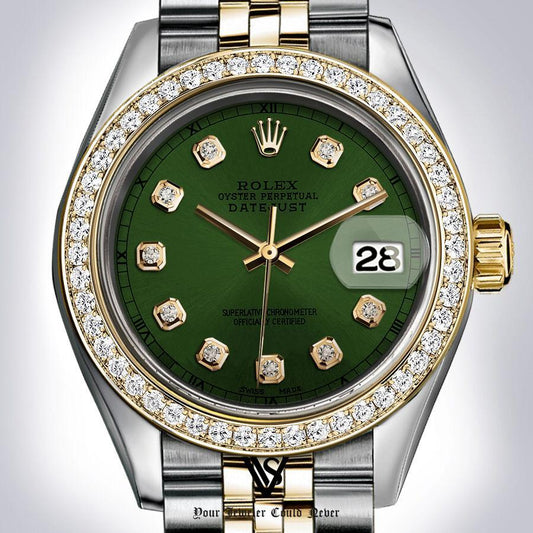 Rolex - Stainless Steel and Yellow Gold Datejust - Diamond Bezel - Forrest Green Diamond Dial - Jubilee Bracelet