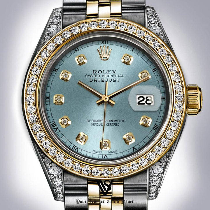 Rolex - Stainless Steel and Yellow Gold Datejust - Diamond Bezel - Pale Blue Diamond Dial - Jubilee Bracelet - Diamond Lugs