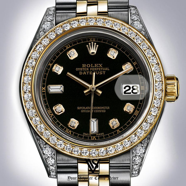 Rolex - Stainless Steel and Yellow Gold Datejust - Diamond Bezel - Black Baguette 6 & 9 Diamond Dial - Jubilee Bracelet - Diamond Lugs