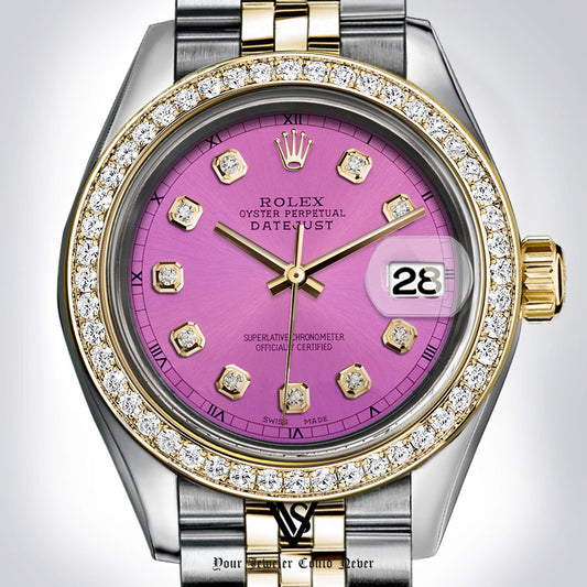 Preowned Rolex - 26mm Datejust Hot Pink Diamond Dial with Diamond Bezel Two-tone 18K Yellow Gold & Stainless Steel Jubilee