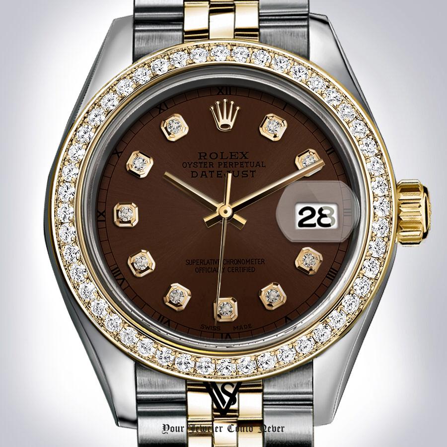 Preowned Rolex - 31mm Datejust Rich Dark Brown Diamond Dial with Diamond Bezel Two-tone 18K Yellow Gold & Stainless Steel Jubilee