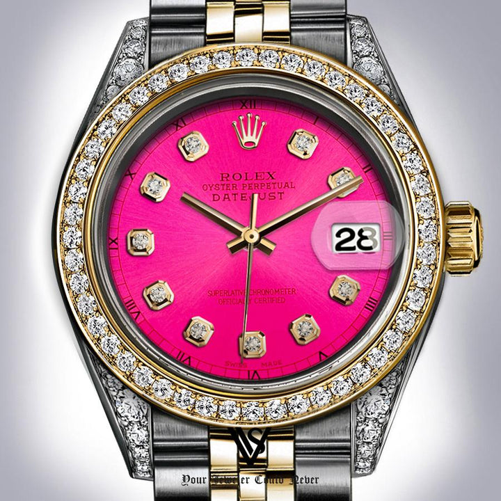 Rolex - Stainless Steel and Yellow Gold Datejust - Diamond Bezel - Watermelon Red Diamond Dial - Jubilee Bracelet - Diamond Lugs