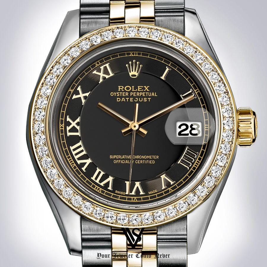 Preowned Rolex - 36mm Datejust Gloss Matt Grey Roman Numeral Dial with Track & Diamond Bezel Two-tone 18K Yellow Gold & Stainless Steel Jubilee