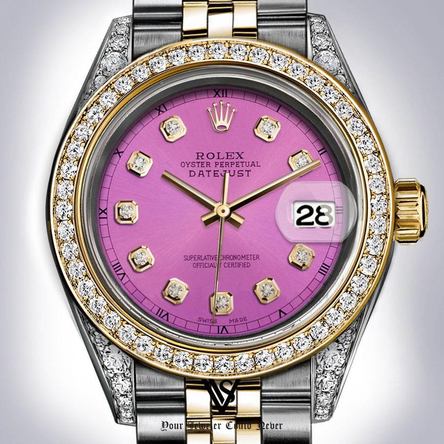 Rolex - Stainless Steel and Yellow Gold Datejust 26mm - Diamond Bezel - Hot Pink Diamond Dial - Jubilee Bracelet - Diamond Lugs