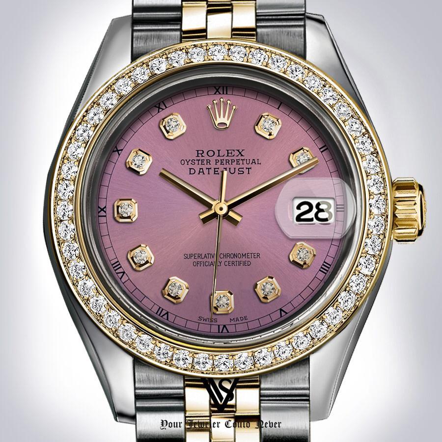 Preowned Rolex - 36mm Datejust Dusty Rose Gold Diamond Dial with Diamond Bezel Two-tone 18K Yellow Gold & Stainless Steel Jubilee