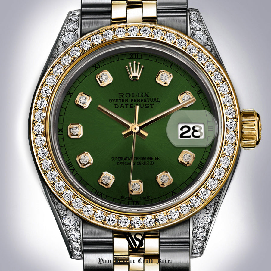 Rolex - Stainless Steel and Yellow Gold Datejust 26mm - Diamond Bezel - Forrest Green Diamond Dial - Jubilee Bracelet - Diamond Lugs