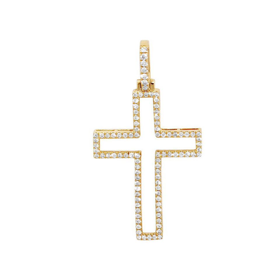 Cross Diamond Pendant 0.60CT 14K Yellow Gold 1.7"