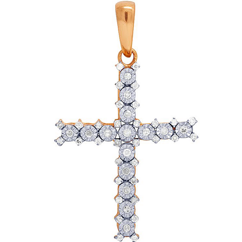 Rose Gold Diamond Fanook Cross Pendant 0.33 CT 1.5"