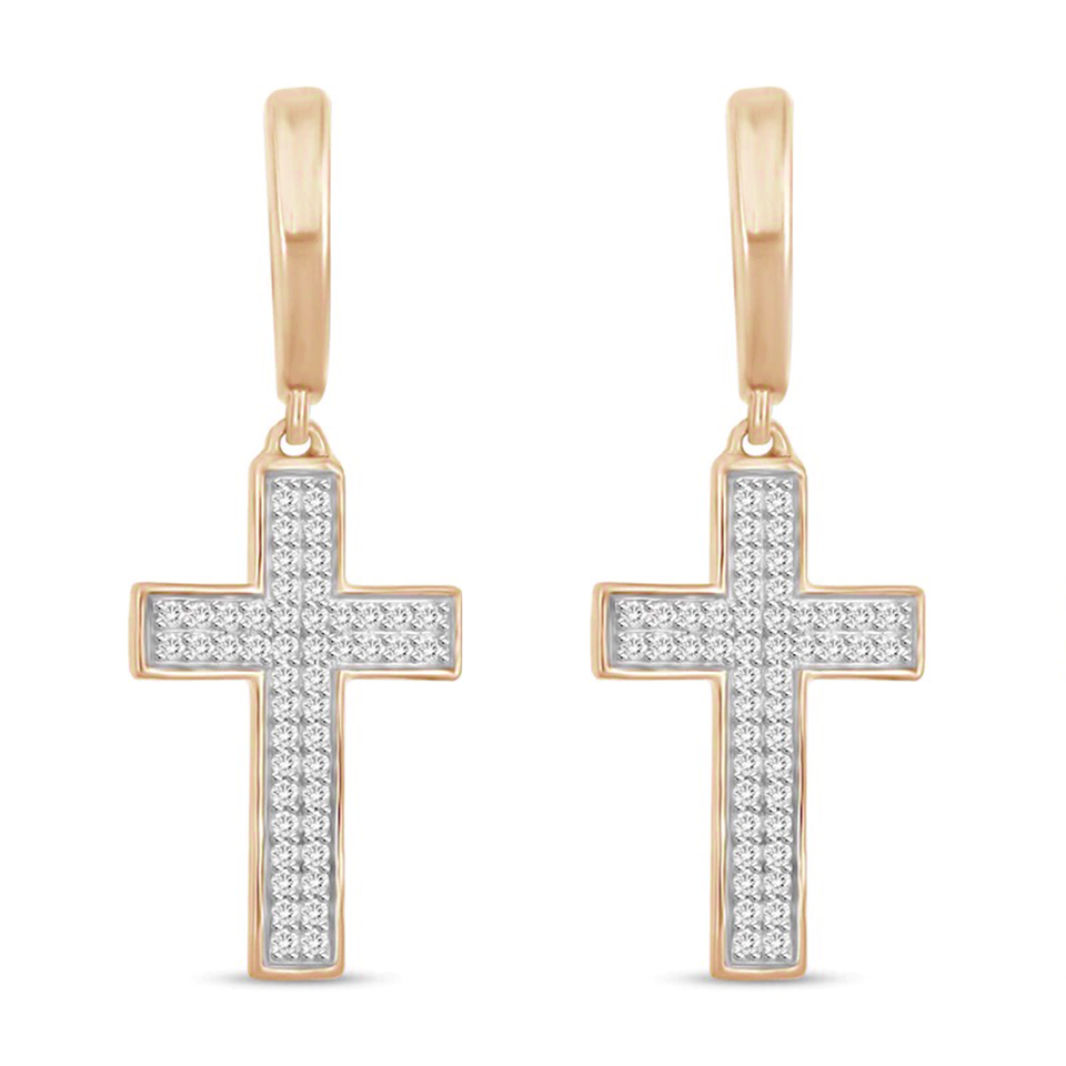 14k Rose Gold Diamond Cross Hoop Earrings