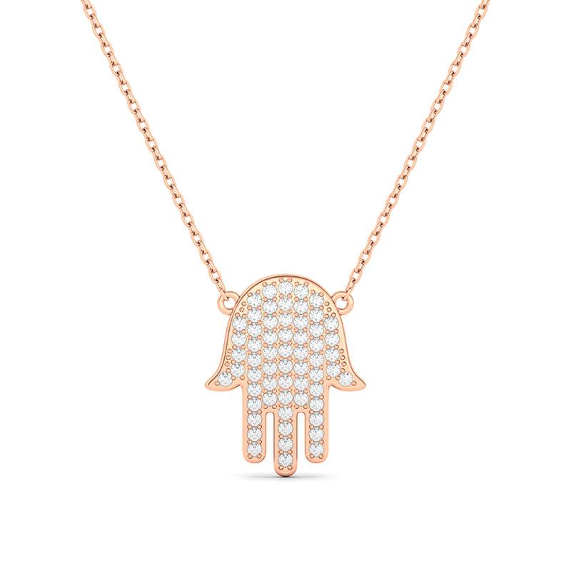 14K Rose Gold 0.50ctw Diamond Hamza Charm with Chain Necklace