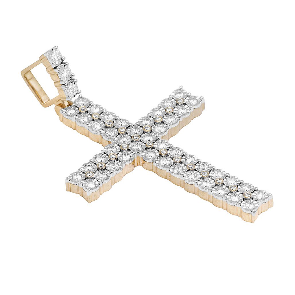 Rose Gold Illusion 2.5CT Diamond Cross Pendant 2.6"
