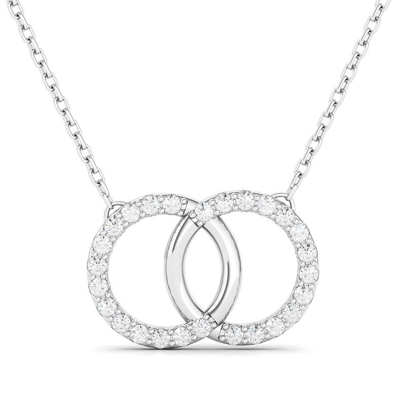 14K White Gold Interlocking Circles 0.20ctw Diamond Ring Necklace