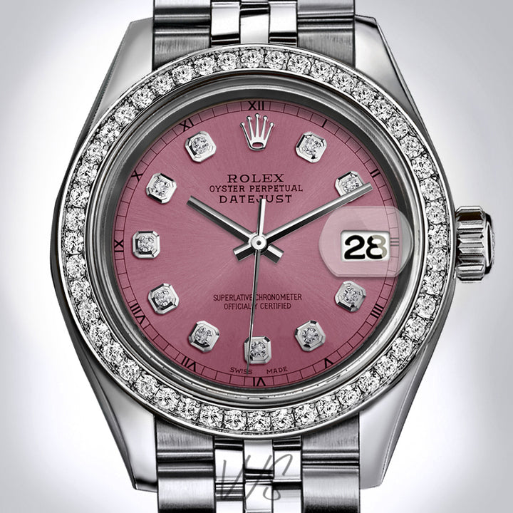 Rolex - Stainless Steel Datejust - Diamond Bezel - Dusty Pink Diamond Dial - Jubilee Bracelet