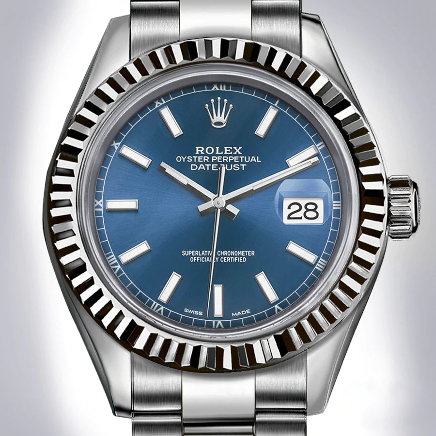 Preowned Rolex - Datejust - 36mm Blue Index Dial Fluted Bezel Stainless Steel Oyster Bracelet (Pre-Owned)