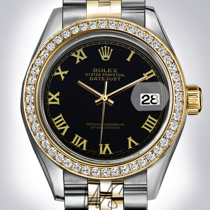 Rolex - Stainless Steel and Yellow Gold Datejust - Diamond Bezel - Black Roman Numeral Dial - Jubilee Bracelet