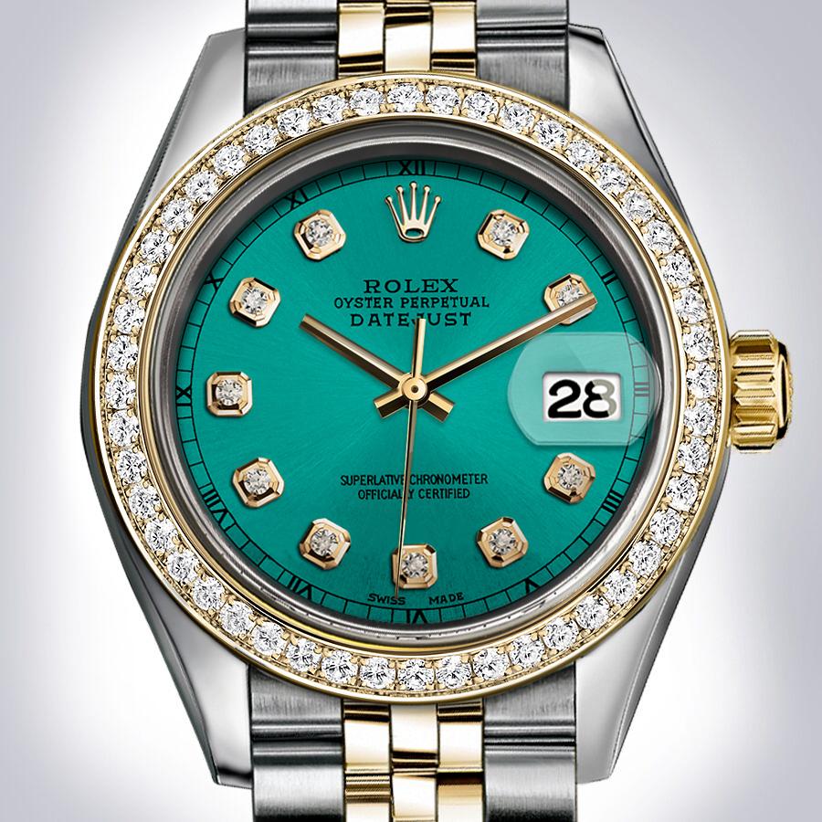 Rolex Steel and Yellow Gold Datejust - Diamond Bezel - Turquoise Blue Diamond Dial - Jubilee Bracelet