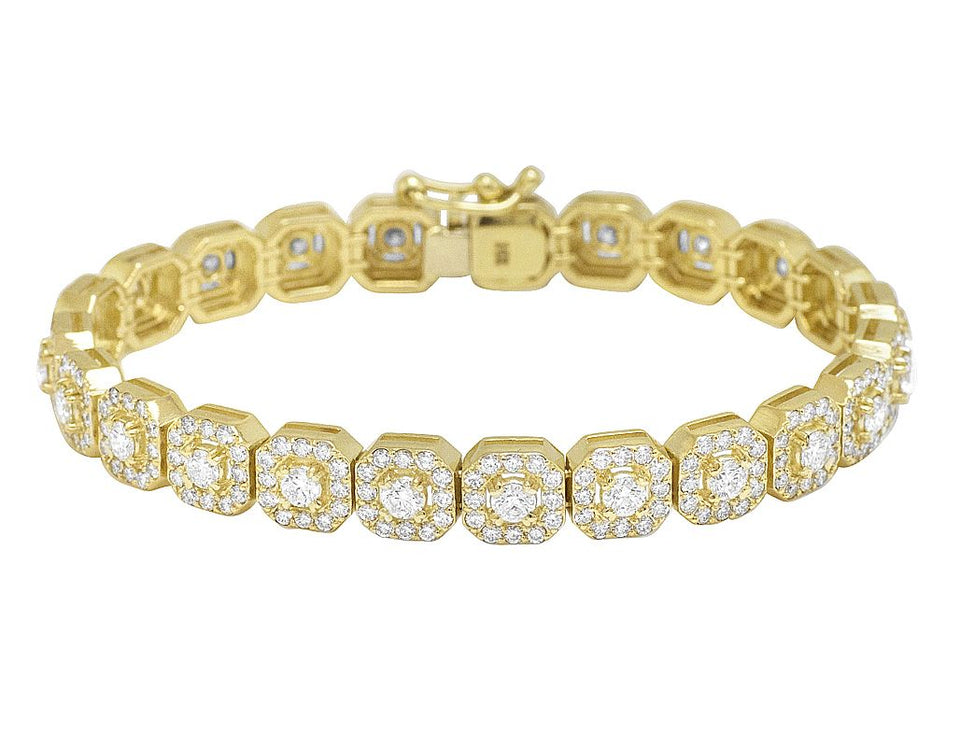 14K Yellow Gold 10.8CT Diamond Tennis Bracelet 9MM
