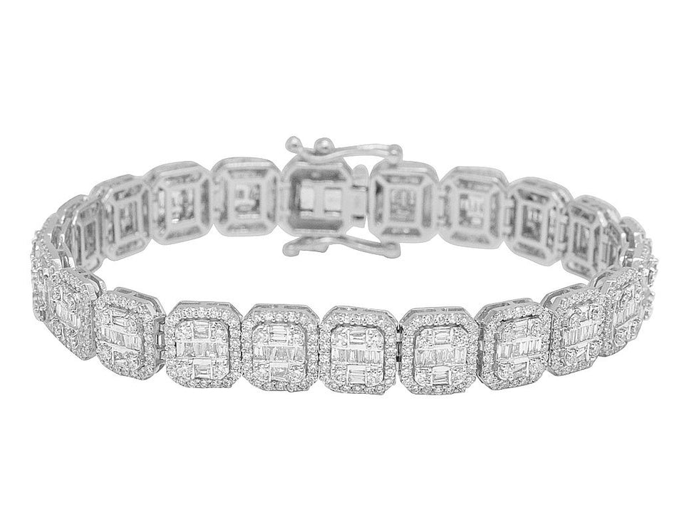 White Gold Square Halo Baguette Diamond Bracelet 10 MM 10.8 CT