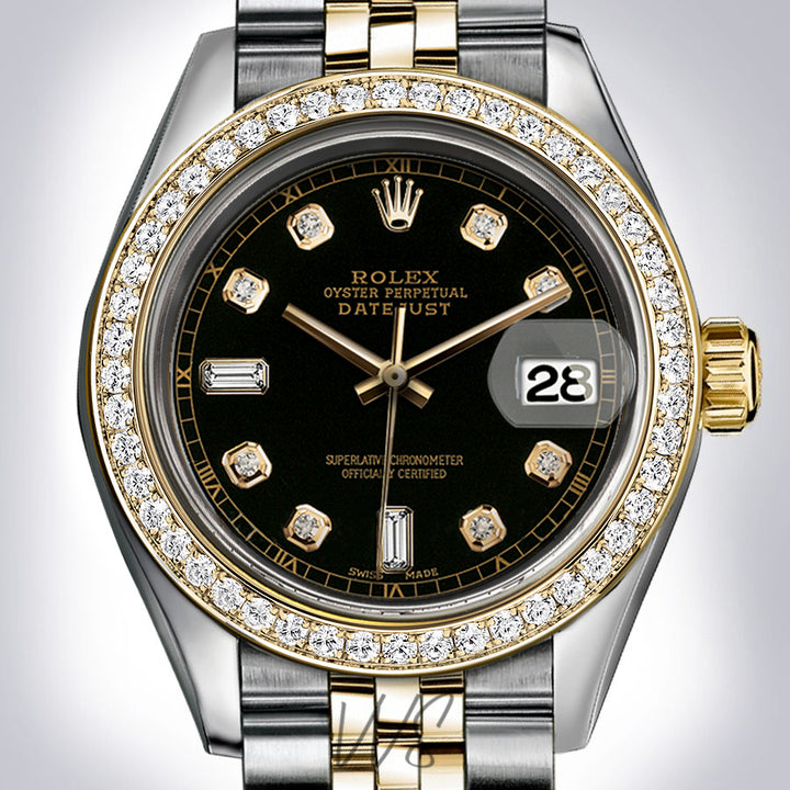 Rolex - Stainless Steel and Yellow Gold Datejust - Diamond Bezel - Black Baguette 6 & 9 Diamond Dial - Jubilee Bracelet