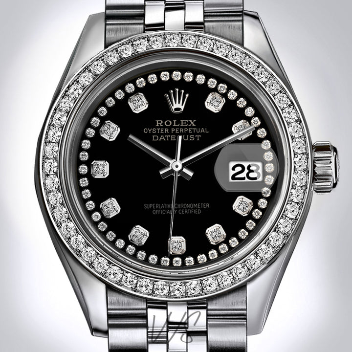 Rolex - Stainless Steel Datejust - Diamond Bezel - Black Diamond Dial with Diamond String - Jubilee Bracelet