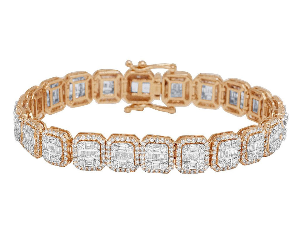 Rose Gold Square Halo Baguette Diamond Bracelet 10 MM 10.8 CT