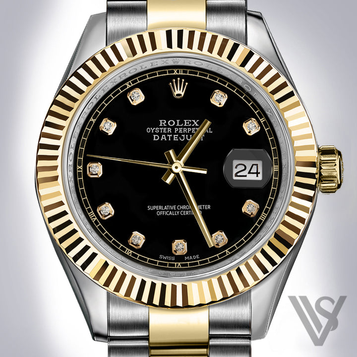 Rolex - Stainless Steel and Yellow Gold Datejust 41 - Fluted Bezel - Black Diamond Dial - Oyster Bracelet