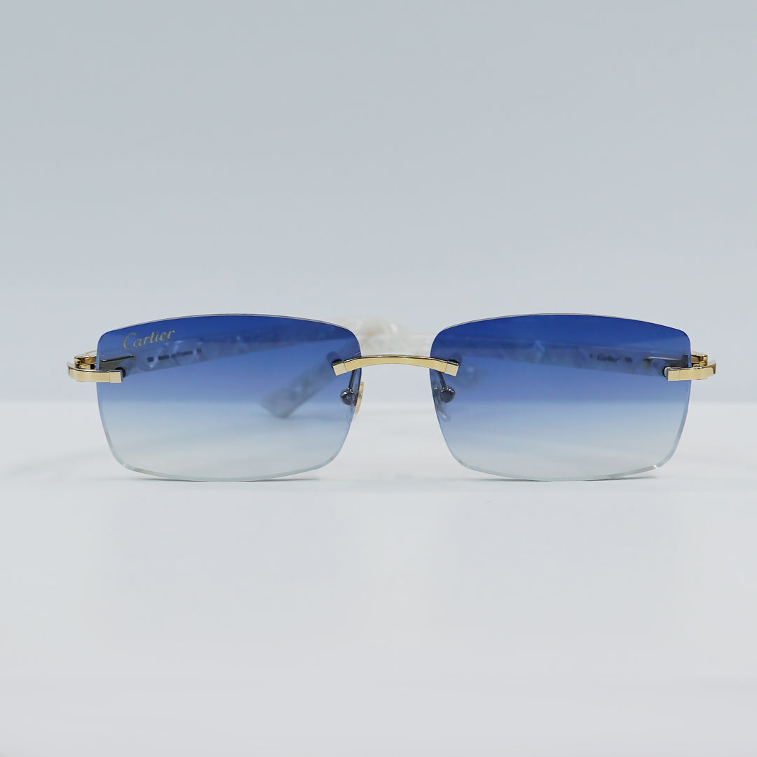 Cartier - CT0046S - Gold with White Temples and Blue Lenses