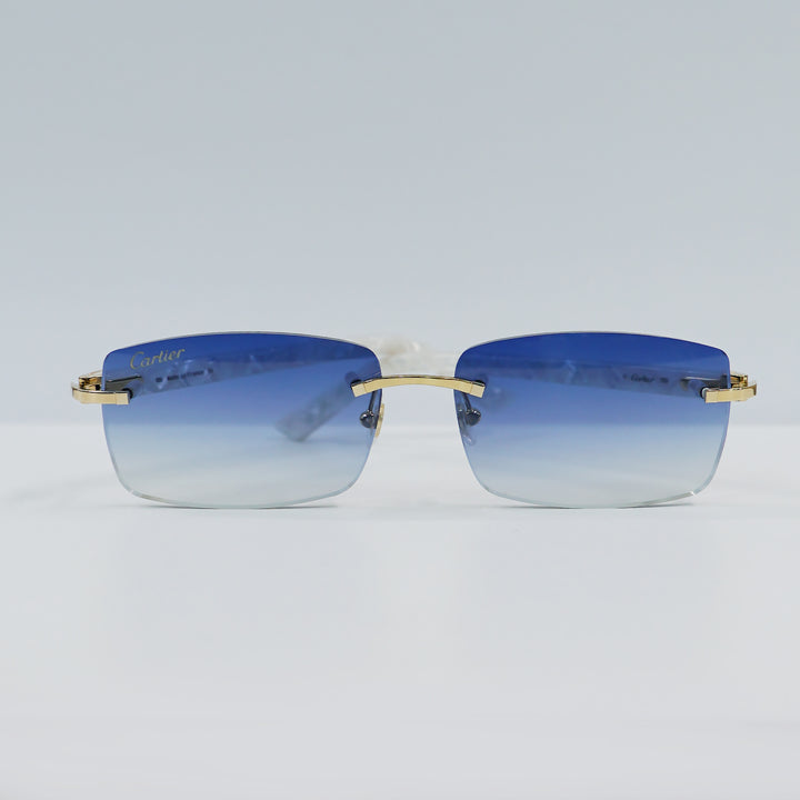 Cartier - CT0046S - Gold with White Temples and Blue Lenses