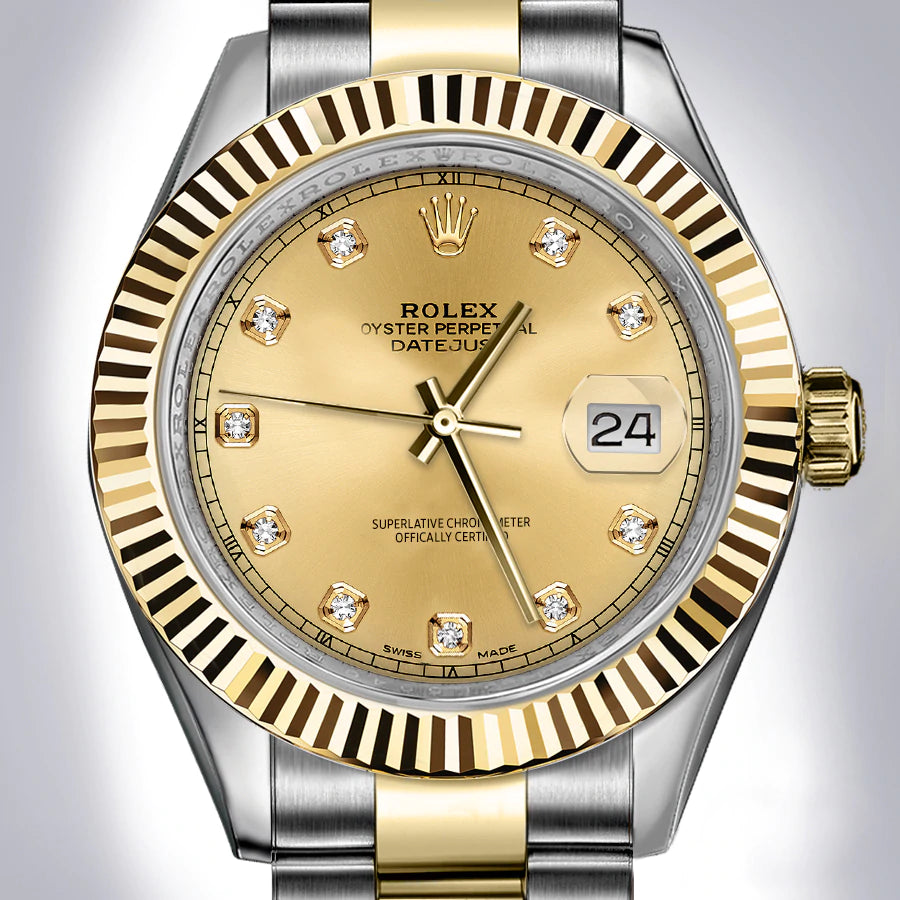 Preowned Rolex - Datejust - 41mm Champagne Diamond Dial 18K Yellow Gold Fluted Bezel Two-Tone Oyster Bracelet (Pre-Owned)