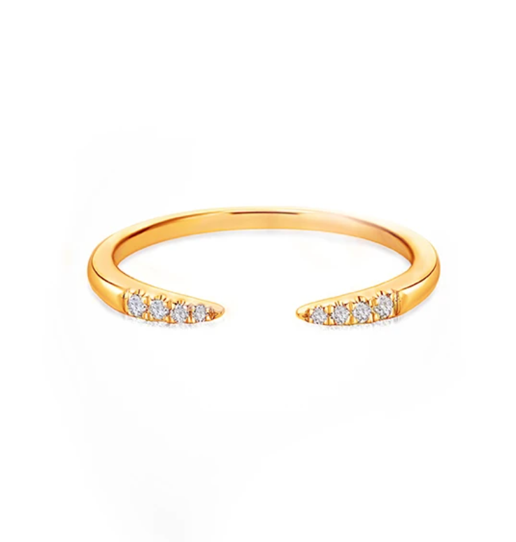 Open Design Claw Pave Diamond 14K Yellow Gold Ring