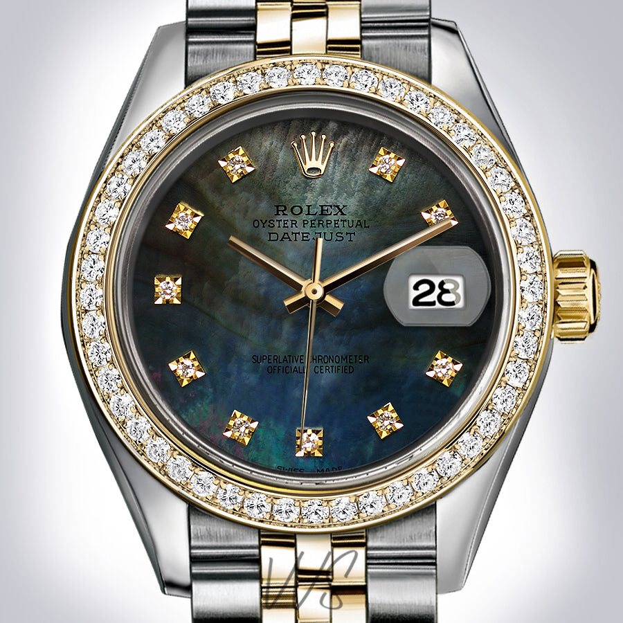 Rolex X-Large 41mm Dark Blue Tahitian Diamond Dial Diamond Bezel Stainless Steel Jubilee Datejust Watch