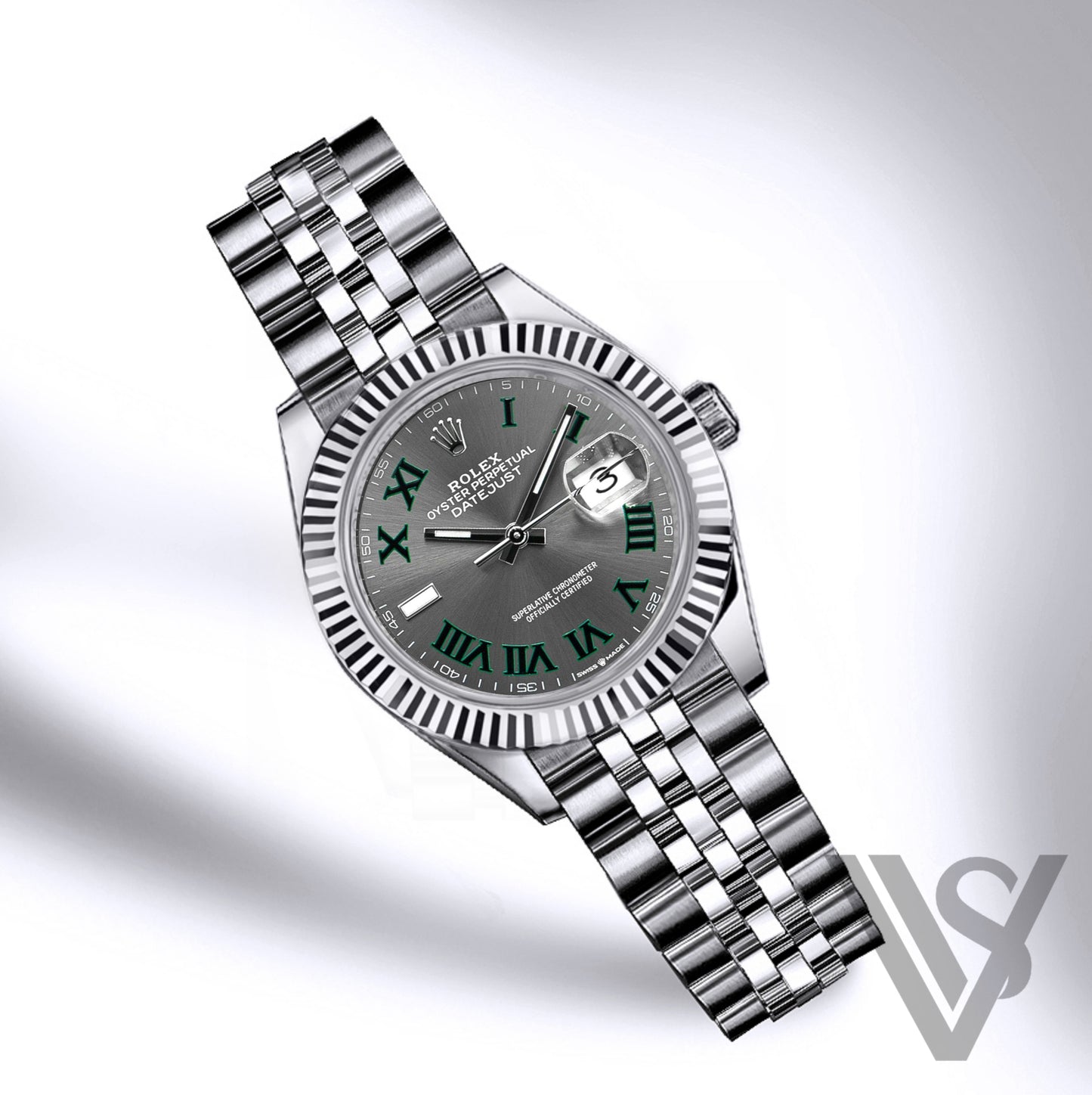 Rolex - Datejust - 41mm Wimbeldon Slate Green Roman Dial 18K White Gold Fluted Bezel Stainless Steel Jubilee Bracelet Men's Watch