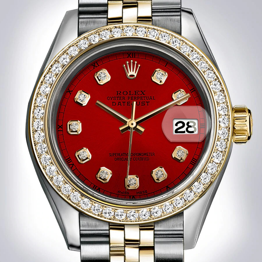 Preowned Rolex - Datejust - 31mm Red Diamond Dial & Bezel 18K Yellow Gold Two-Tone Jubilee Bracelet (Pre-Owned)