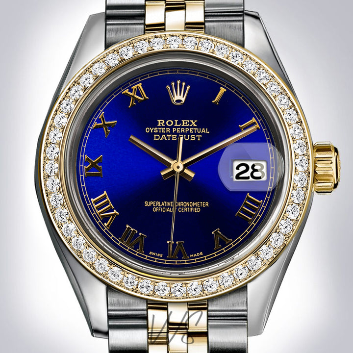 Rolex - Stainless Steel and Yellow Gold Datejust - Diamond Bezel - Royal Blue Roman Numeral Dial - Jubilee Bracelet