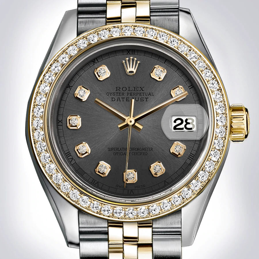 Preowned Rolex - Datejust - 36mm Charcoal Grey Diamond Dial & Bezel 18K Yellow Gold Two-Tone Jubilee Bracelet (Pre-Owned)