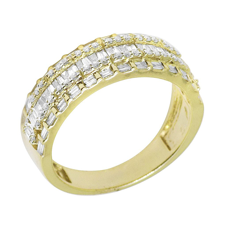 14K Yellow Gold Diamond Baguette Band Ring 7MM