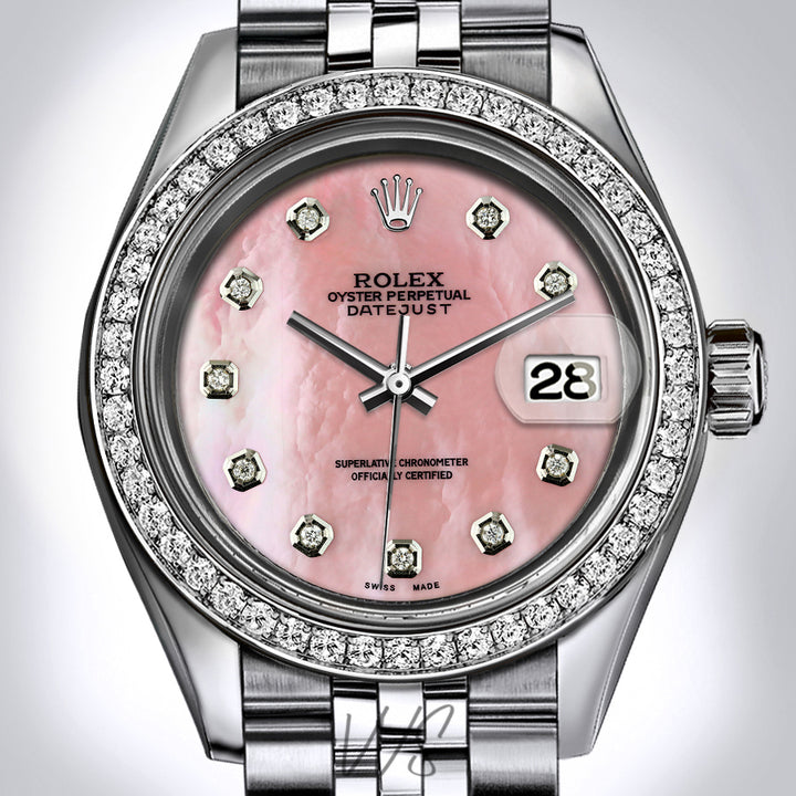 Rolex - Stainless Steel Datejust - Diamond Bezel - Pink Mother of Pearl Diamond Dial - Jubilee Bracelet