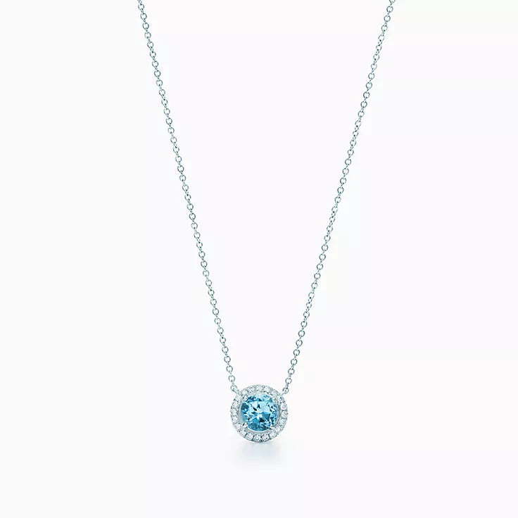 Aquamarine Halo Necklace