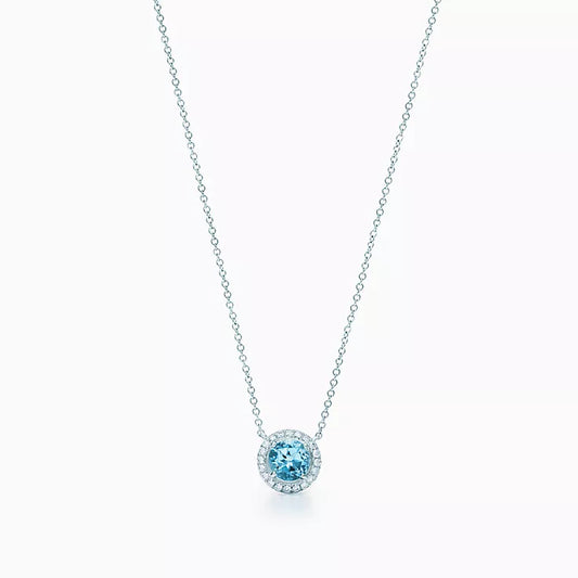 Aquamarine Halo Necklace