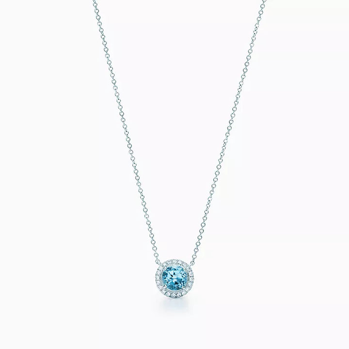 Aquamarine Halo Necklace