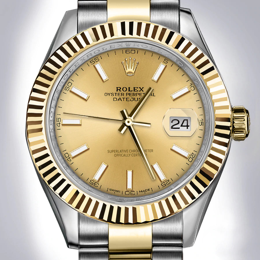 Preowned Rolex - Datejust - 41mm Champagne Index Dial 18K Yellow Gold Fluted Bezel Two-Tone Oyster Bracelet (Pre-Owned)