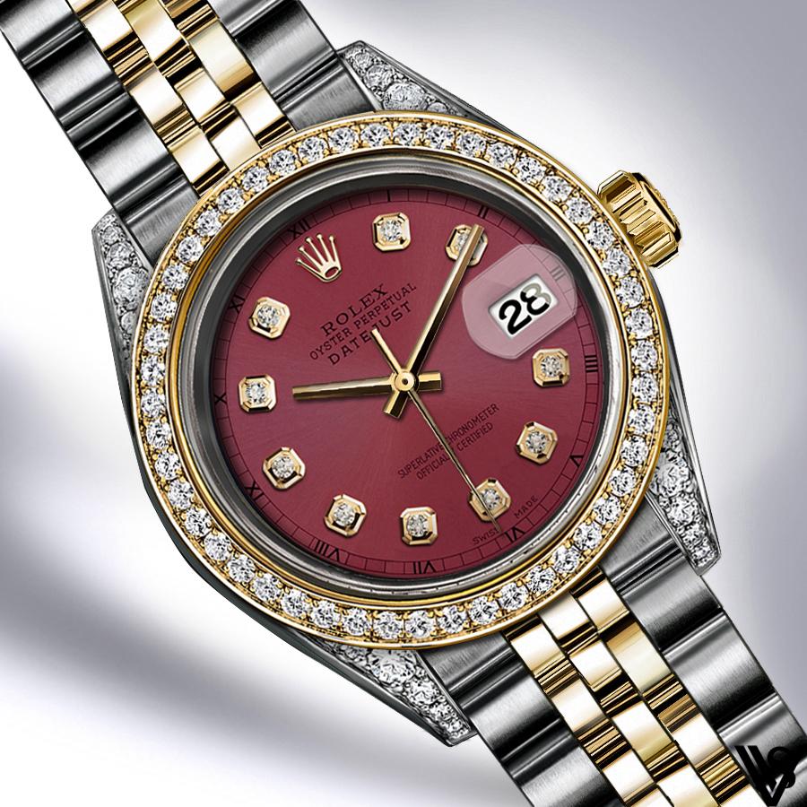 Rolex - Stainless Steel and Yellow Gold Datejust - Diamond Bezel - Brick Red Diamond Dial - Jubilee Bracelet - Diamond Lugs