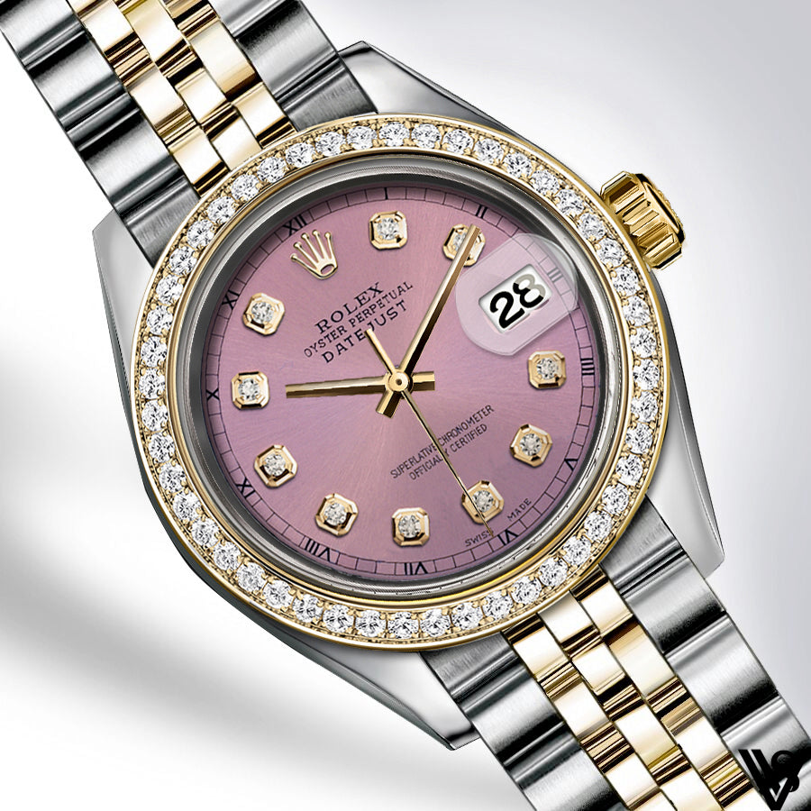 Rolex - Stainless Steel and Yellow Gold Datejust 26mm - Diamond Bezel - Dusty Rose Gold Diamond Dial - Jubilee Bracelet